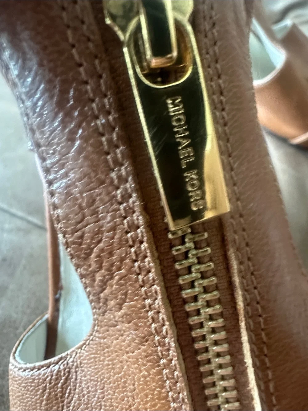 Michael Kors Brown Leather Heeled Sandals with Gold Zipper